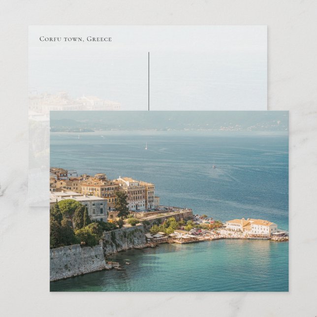 Corfu Old Town coastal view, Greece Vykort (Fram/baksida)