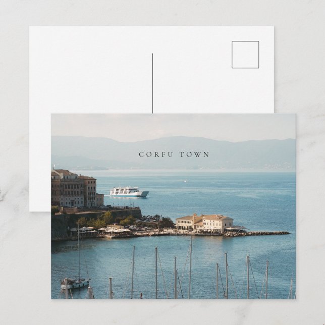 Corfu Town Harbor View (horizontal) Vykort (Fram/baksida)