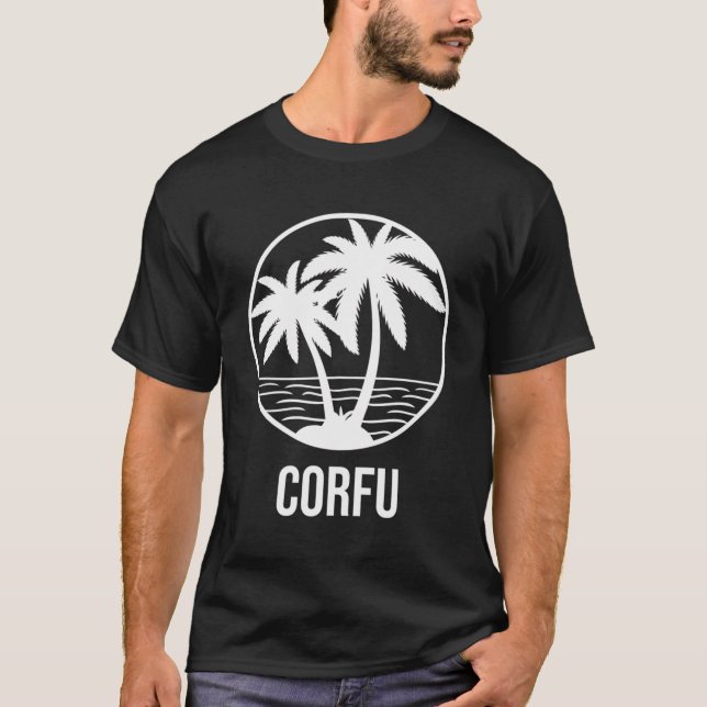 Corfu Vacation Handflatan Träd Ocean Helgdag somma T Shirt (Framsida)
