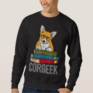 Corgeek Bok Älskare Welsh Corgi Funny Nerd Hund Lång Ärmad Tröja