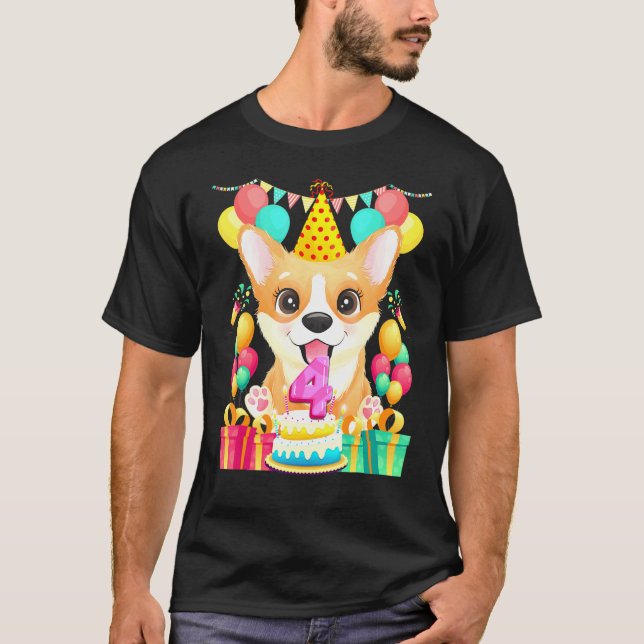 Corgi 4-årsdag 4 år gammal t shirt (Framsida)