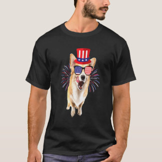 Corgi 4:e juli amerikanska solglasögon USA Hund T Shirt