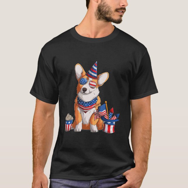 Corgi 4 juli American Sunglasses Hund USA T Shirt (Framsida)