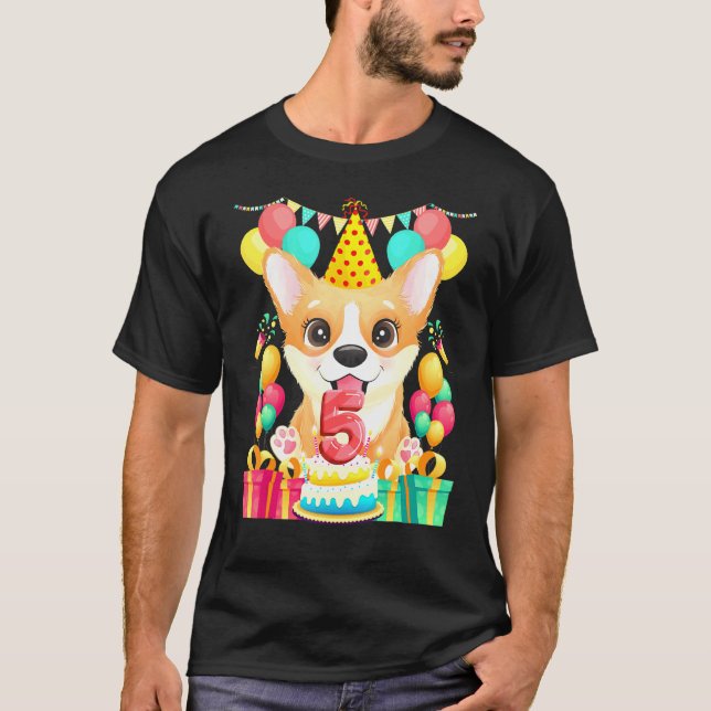 Corgi 5-årsdag 5 år gammal t shirt (Framsida)