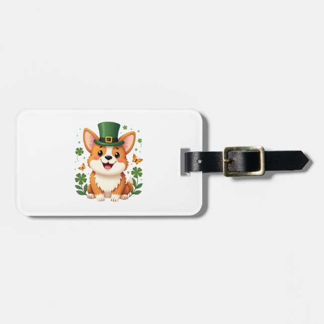 Corgi Älskare Shamrock Glad St Patricks Day Bagagebricka (Horisontell Framsida)