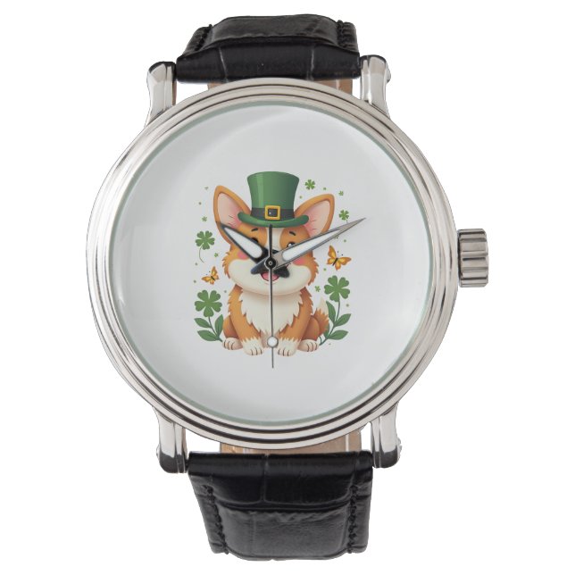 Corgi Älskare Shamrock Lycklig St patricks day Armbandsur (Framsida)