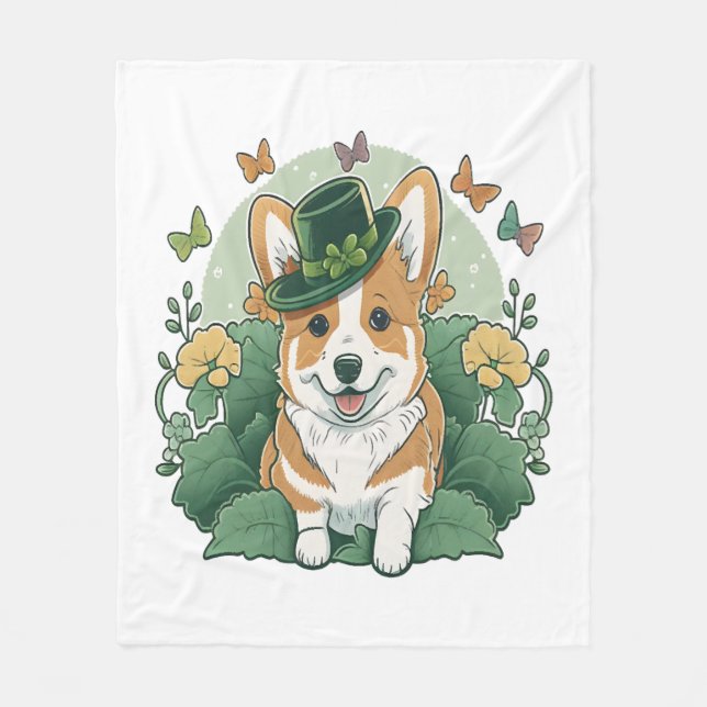 Corgi Älskare Shamrock Lycklig St patricks day Fleecefilt (Framsidan)