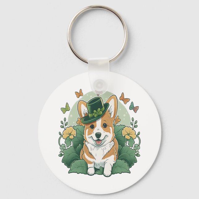 Corgi Älskare Shamrock Lycklig St patricks day Nyckelring (Framsida)