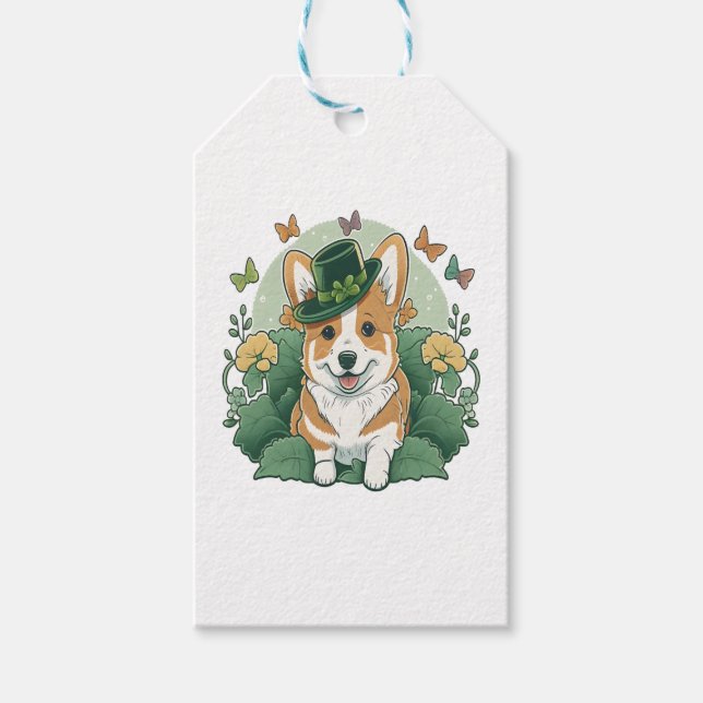 Corgi Älskare Shamrock Lycklig St patricks day Presentetikett (Framsidan)