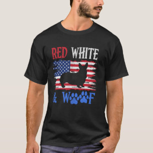 Corgi amerikansk flagga USA röd vit & Woof 4 juli T Shirt