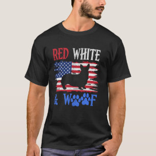 Corgi amerikansk flagga USA röd vit & Woof 4 juli T Shirt