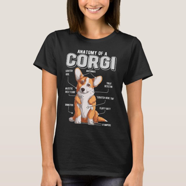 Corgi Anatomy Rolig hund T Shirt (Framsida)