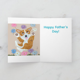 Corgi and Butterflies Happy Father's Day Kort