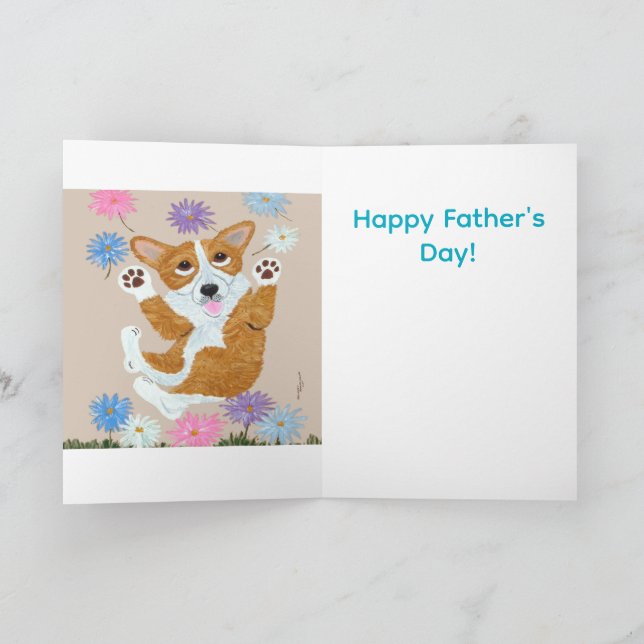 Corgi and Butterflies Happy Father's Day Kort (Inuti)