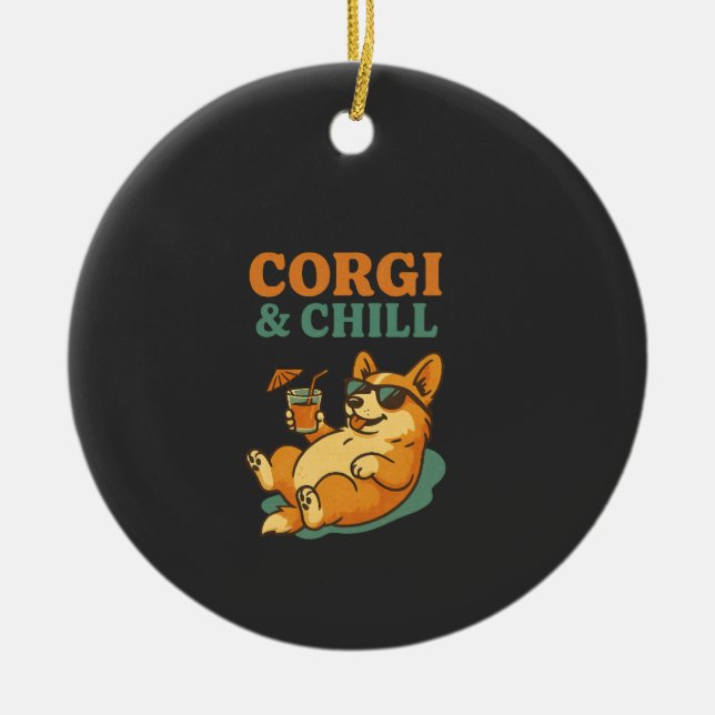 Corgi and Chill Julgransprydnad Keramik (Framsidan)