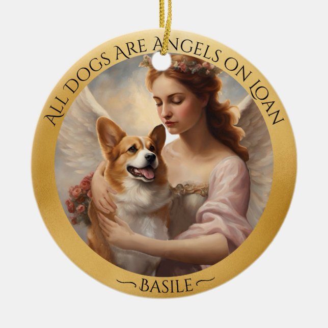 Corgi Angel Personlig Memorial Julgransprydnad Keramik (Framsidan)