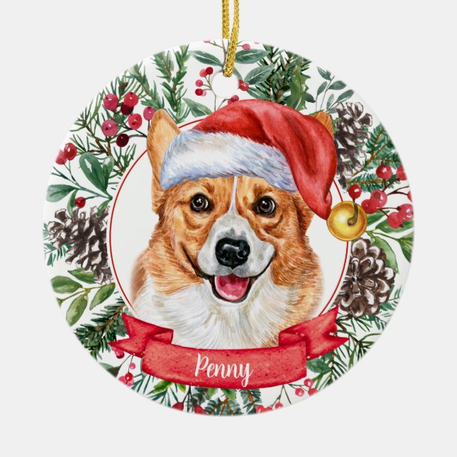 Corgi Anpassningsbar Hund Santa Hat-julprydnaden Julgransprydnad Keramik (Framsidan)