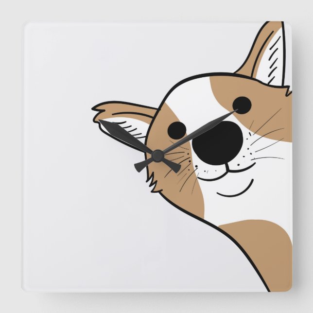 Corgi Ansikte Fyrkantig Klocka (Framsida)