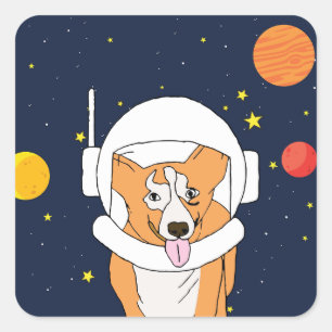 Corgi Astronaut Animal with Space Helmet Clipart B Fyrkantigt Klistermärke