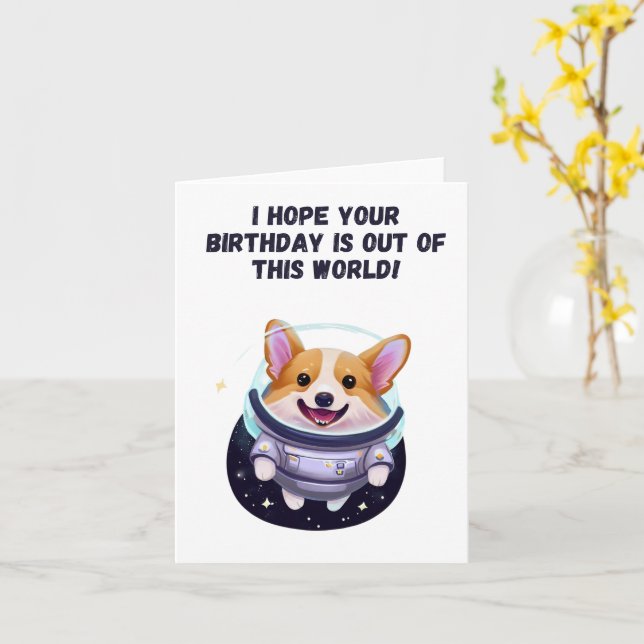 Corgi Astronaut Birthday Kort (Gul blomma)