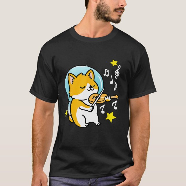 Corgi-astronaut spelar violin t shirt (Framsida)
