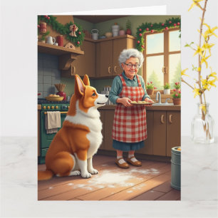 Corgi bakar med farmor julmålning kort