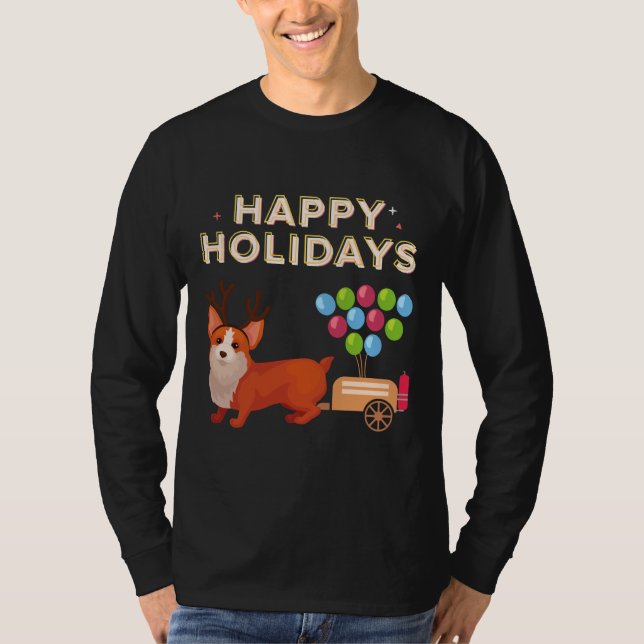 Corgi Balloon Glad helg T Shirt (Framsida)