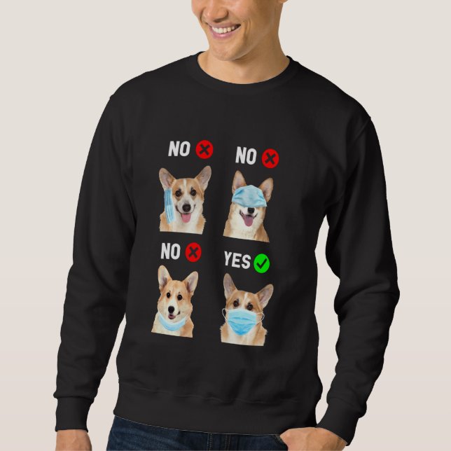 Corgi Bära Ansikte Mask Höger Social Avstånd Funny Lång Ärmad Tröja (Framsida)