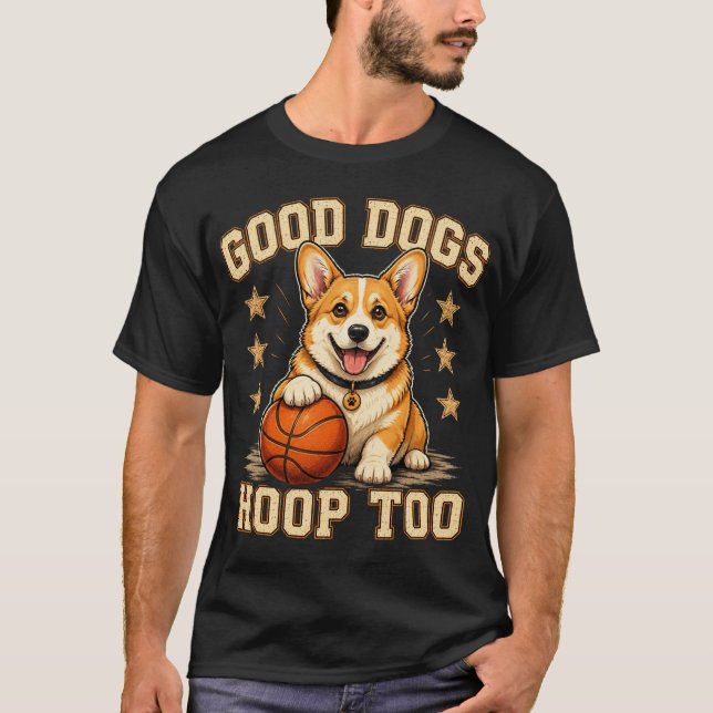 Corgi Basketboll Hund Tecknad Design T Shirt (Framsida)