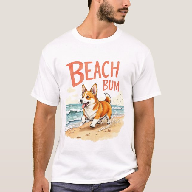 Corgi Beach Bum Djärv Design T Shirt (Framsida)