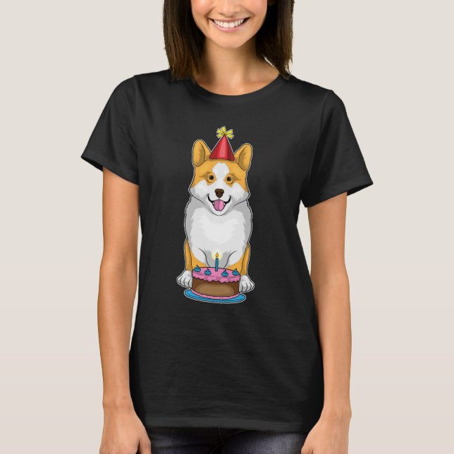 Corgi Birthday Cake Candle T Shirt (Framsida)