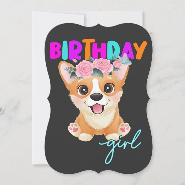 Corgi Birthday Girl Corgi-Hundälskare Inbjudningar (Framsida)