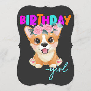 Corgi Birthday Girl Corgi-Hundälskare Inbjudningar