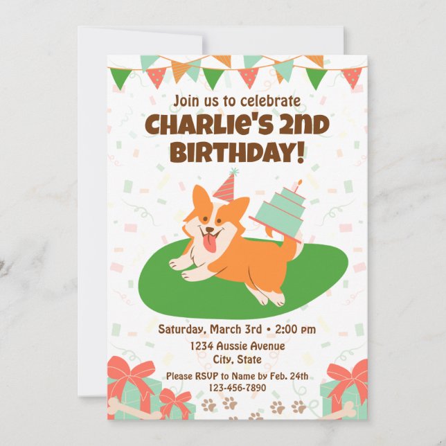 Corgi Birthday-inbjudan Inbjudningar (Framsida)