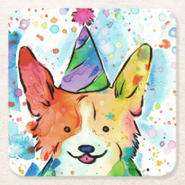 Corgi Birthday Party Underlägg Papper Kvadrat