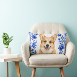 Corgi Blå & Vit Chinoiserie Kuddé Lumbarkudde