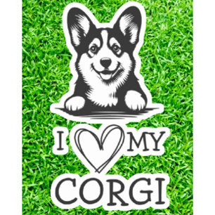 Corgi Black and White Heart Theme Klistermärken