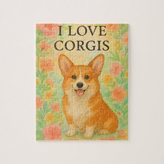 Corgi blommigt puzzle pussel (Vertikal)