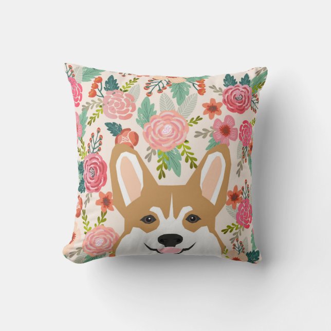 Corgi blommor vår walesisk corgi kudde (Framsida)