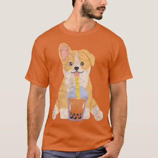 Corgi Boba Bubble Tea Mjölk Tea Kawaii Anime Hund  T Shirt