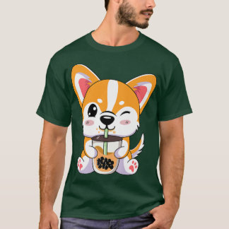 Corgi Boba Tea Bubble Anime Cute Kawaii Kids Boys  T Shirt