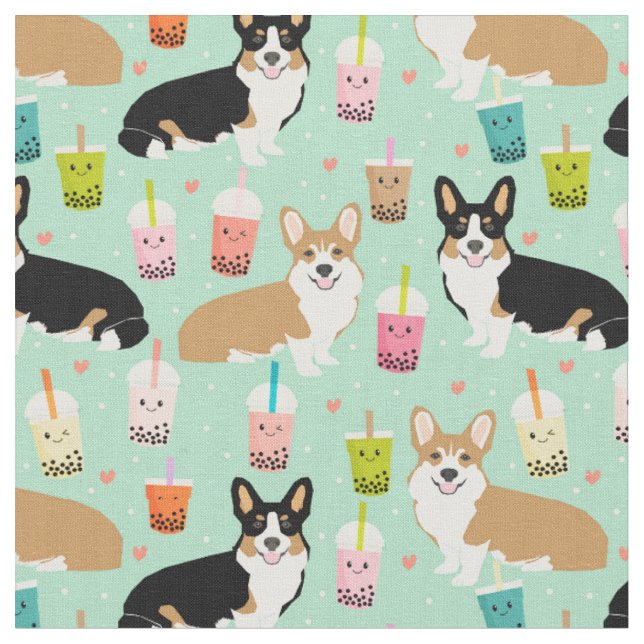 corgi boba tea mint tyg (Närbild)