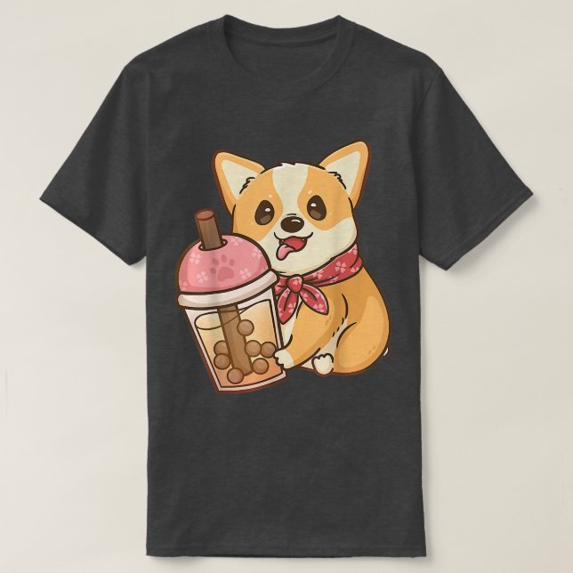Corgi Boba Tea Mjölk Tea Anime Kawaii  T Shirt (Design framsida)