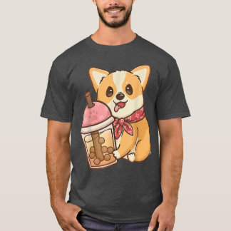 Corgi Boba Tea Mjölk Tea Anime Kawaii T Shirt