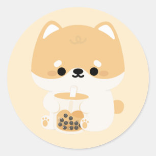 Corgi Boba Tea Runt Klistermärke