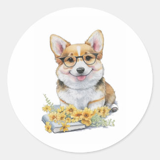 Corgi Bokar Flowers Runt Klistermärke