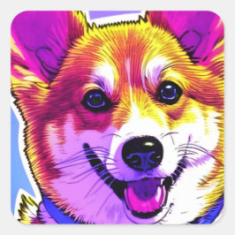 Corgi bright, fet färg fyrkantigt klistermärke