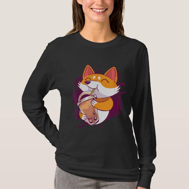 Corgi Bubble Tea Bobas Corgi T Shirt (Framsida)