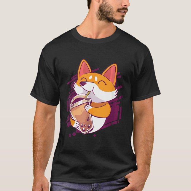 Corgi Bubble Tea Bobas Corgi T Shirt (Framsida)
