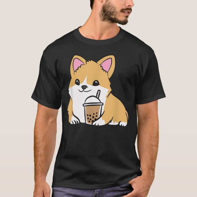 Corgi Bubble Tea Welsh Corgi Pearl Milk Tea T Shirt (Framsida)